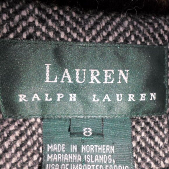 Vintage Ralph Lauren LRL Black Tweed Silk Wool Faux Fur Collar Zip Jacket sz 8 - Picture 8 of 10